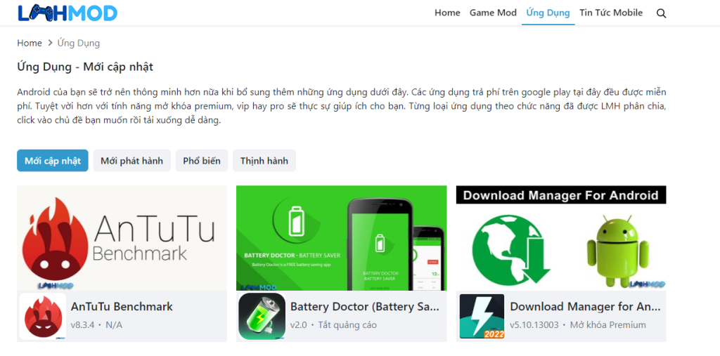 Ứng dụng lmhmod mang đến sự tiện dụng và nhanh cho người dùng khi sử dụng