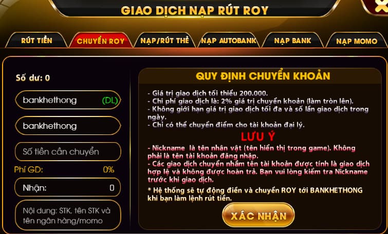 Một số lưu ý khi nạp rút tại Roy79