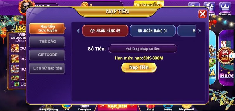 Cổng game sở hữu hệ thống nạp rút tiện lợi và nhanh chóng